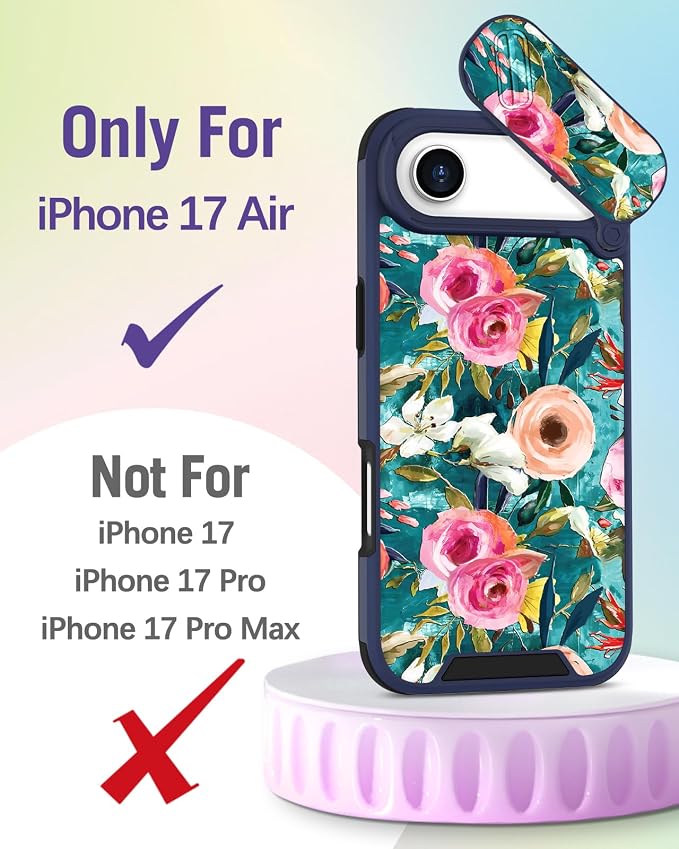 Buleens for iPhone 17 Air Case 6.5 Inch - with Ring Stand & Camera Cover Aesthetic Cute Designed Women Girls Girly Pretty Unique Kawaii Flowers Phone Case for iPhone 17 Air Compatible with Magsafe - Image 2