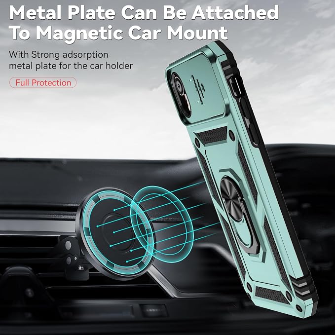 HNHYGETE for iPhone XR Phone Case with HD Screen Protector: [Military Grade 20ft. Drop Tested] Slide Camera Cover Ring Shockproof Protective Phone Case for - iPhone XR (Dark Green) - Image 4