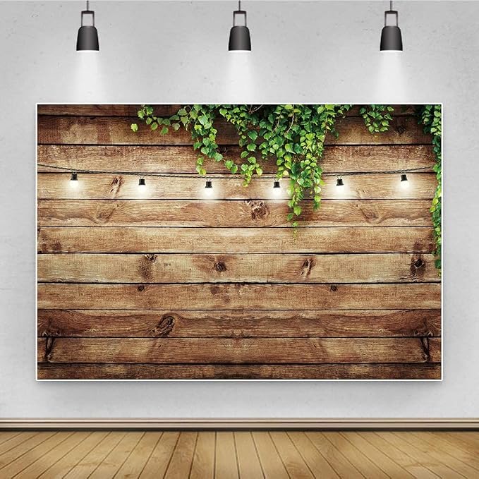10x8ft Rustic Background for Photography Green Leaves Woodlands Photos Backdrops Wood Plank Backdrops for Weddings Birthday Baby Shower Party Barn Farmhouse Decorative Banner - Image 3