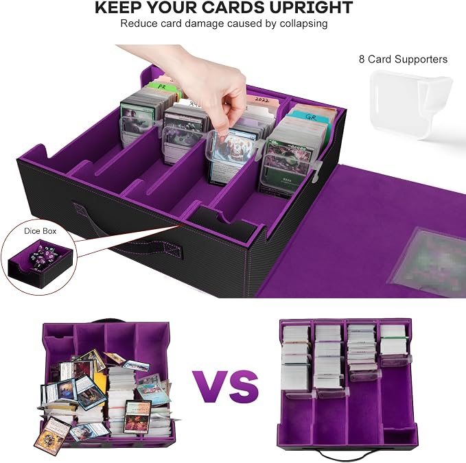 4-Row Trading Card Storage Box, Holds 3200+ Cards [US Patent], Black&Purple | Large Capacity, Portable Handle & Display Windows, Compatible with MTG, Commander, Sports Cards and Other Standard TCG Cards - Image 6
