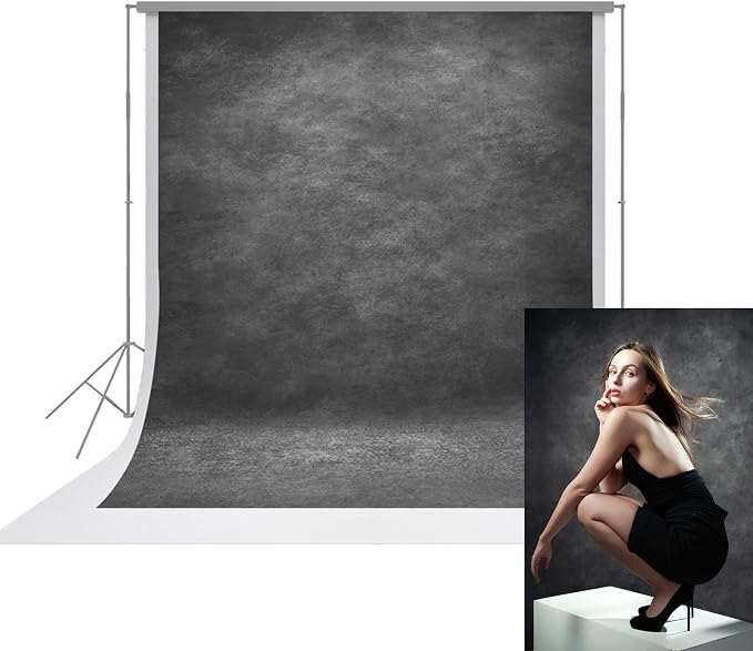 UrcTepics 6x8ft Dark Grey Abstract Textured Backdrop. Personal Headshot, Family Portrait, Studio Black Vintage Fabric Background. by UrcTepics