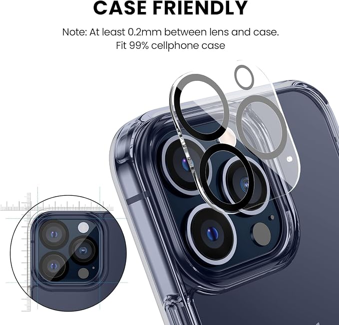 Tensea 3Pcs for iPhone 13 Pro / 13 Pro Max Camera Lens Protector | Tempered Glass Film Lens Cover Screen Protector, HD Clear, Full Edge to Edge, Case Friendly for iPhone 13Pro / 13 ProMax 6.7" - Image 5