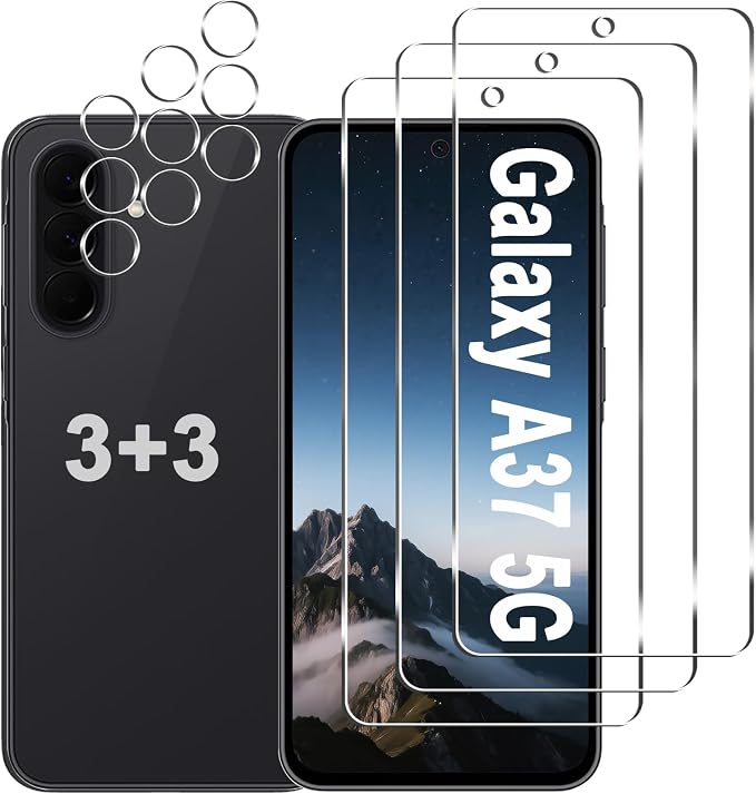 3+3 Pack for Samsung Galaxy A37 5G Screen Protector + Camera Lens Protector | 9H Tempered Glass, Anti Scratch, Easy Installation, Bubble Free, HD Clarity, Case Friendly by Gliansen
