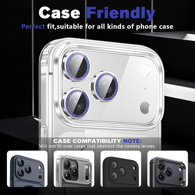 2 Pack for iPhone 17 Pro Max Camera Lens Protector | Bling Tempered Glass 9 Hardness,Anti-Scratch High Definition Camera Screen Protector (Blue) - Image 6