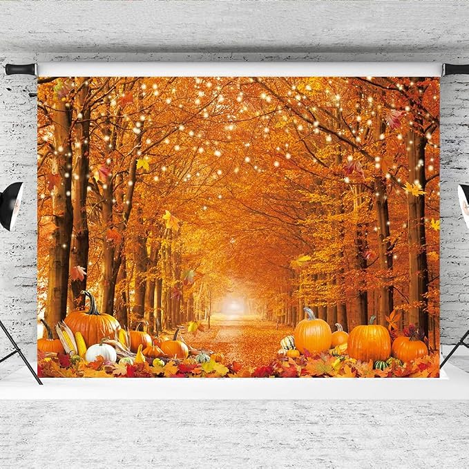 12x8FT Fall Photo Backdrop for Photography Thanksgiving Day Friendsgiving Autumn Forest Scenery Maple Leaves Background Pumpkin Party Decorations Banner Photo Props by Fluzimir