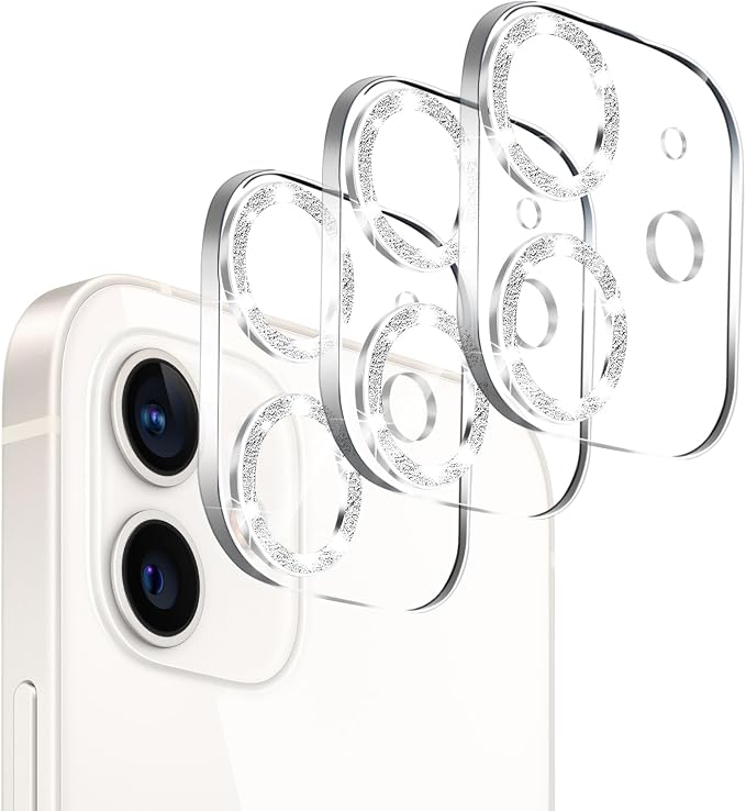 Dengduoduo 3 Pack Tempered Glass Camera Lens Protector for iPhone 12 6.1" Bling Glitter Sparkle, Ultra HD, 9H Hardness, Anti-Scratch, Case Friendly, Easy to Install [No Affect on Night Shots] by Dengduoduo