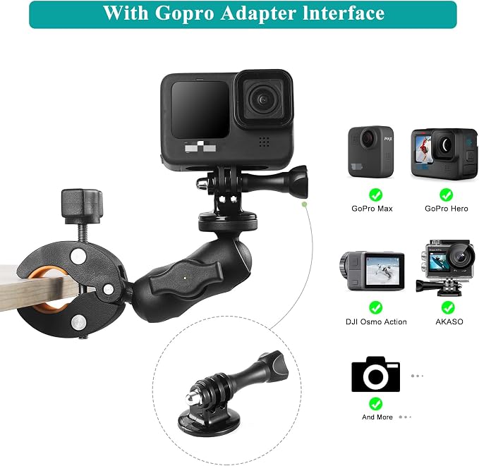 Super Double Clamp Camera Mount Umbrella Clamp for Chair | with 360° Magic Arm Double Ball Head Adapter for Umbrella, Wheelchair, Pole, Strollers, Motorcycle, Photo Studio Light Stand - Image 5