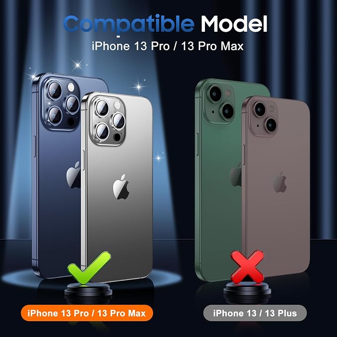 UniqueMe for iPhone 13 Pro Max/13 Pro Camera Lens Protector-Glitter Silver | 3 Pack-Acrylic, Not Glass, Case Friendly, Scratch-Resistant, Night Shooting Mode - Image 7