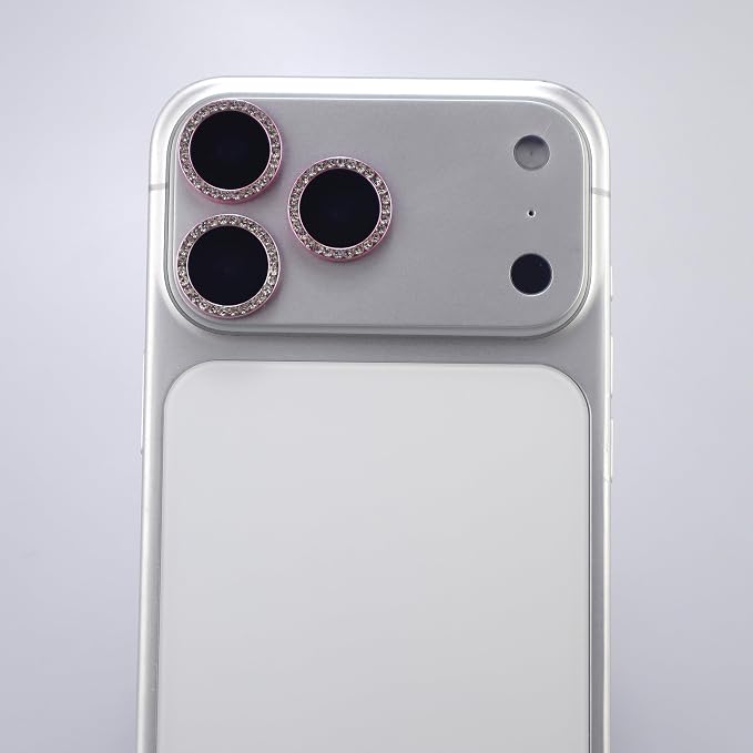 BONVAN for iPhone 17 Pro / 17 Pro Max Camera Lens Protector Bling Glitter Diamond Metal Crystal Tempered Glass Screen Accessories Rhinestones Lens Cover for iPhone 17 Pro/Pro Max (Pink) - Image 6