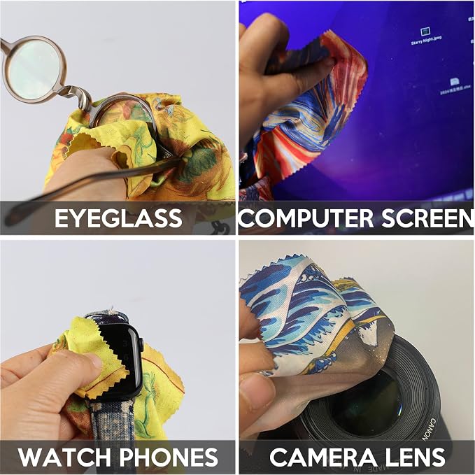 Glasses Cleaning Cloth,Microfiber Eyeglass Cleaner Art Design Keychain 4PCS | Double-Sided Microfiber Cleaning Cloths For Eyeglasses, Sunglasses, Screens&Camera Lenses.Premium Wipes Eyeglass Clean Cloths - Image 6