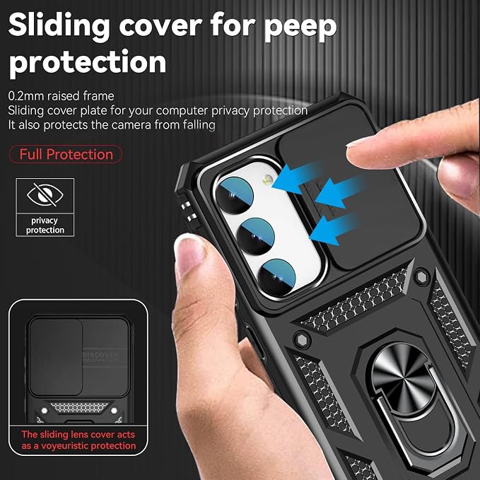 HNHYGETE for Galaxy S23 Plus Case with Screen Protector: [Military Grade 20ft. Drop Tested] Slide Camera Cover Ring Shockproof Protective Phone Case for - Samsung Galaxy S23 Plus (Black) - Image 4