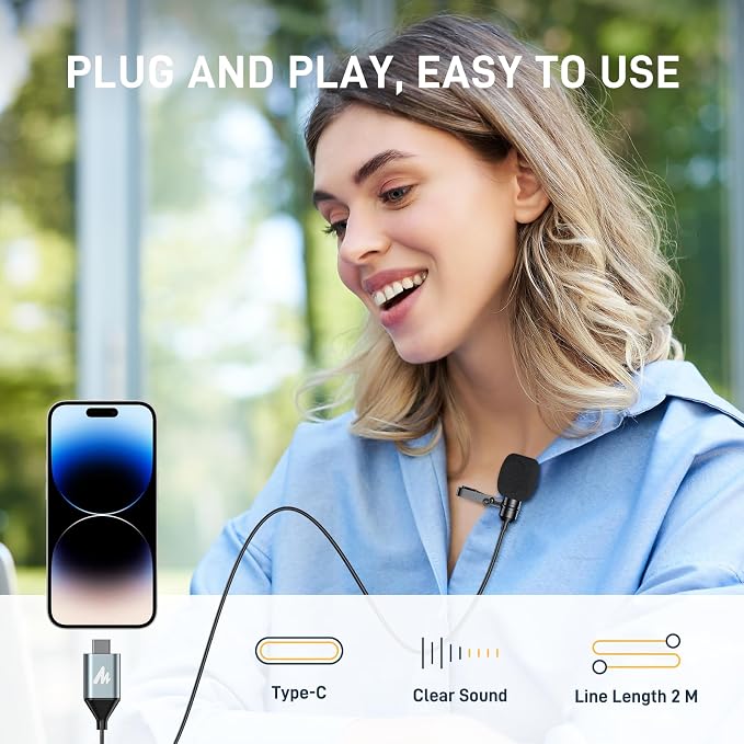 MAONO USB-C Lavalier Microphone, 192kHz/24bit for Interview and Vlogging | Omnidirectional, Plug & Play for iPhone15, iPad, Android, Conference Call, YouTube Video, Dictation, Meeting, Recording, UL11 - Image 5