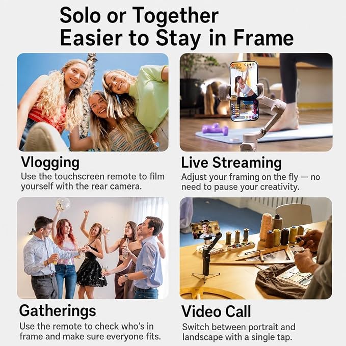 hohem iSteady V3 Ultra Gimbal Stabilizer for iPhone Gimbal with AI Tracking | Bi-Fill Light Built-in Extendable Rod & Tripod,Detachable Remote Control,Stabilizer for Video Recording (Black) - Image 6