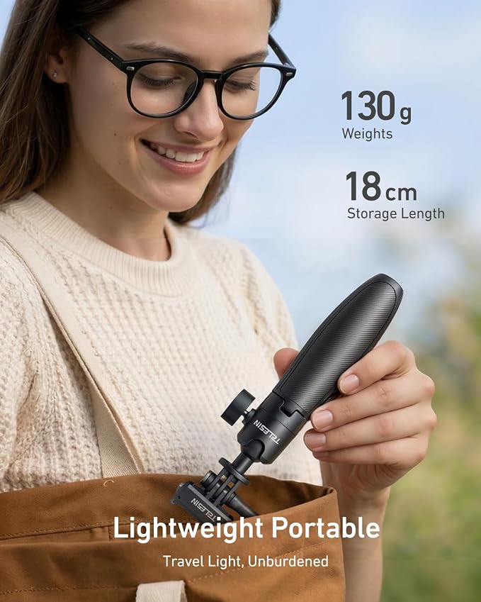 TELESIN Mini Selfie Stick w Magnetic Quick Release Charging Adapter Mount | Tripods for DJI Osmo Nano / Xtra Atto, 360° Adjustable Stick Pole, 1/4" Screw Hole Adapter Mount, Anti-Slip Handle Grip - Image 6