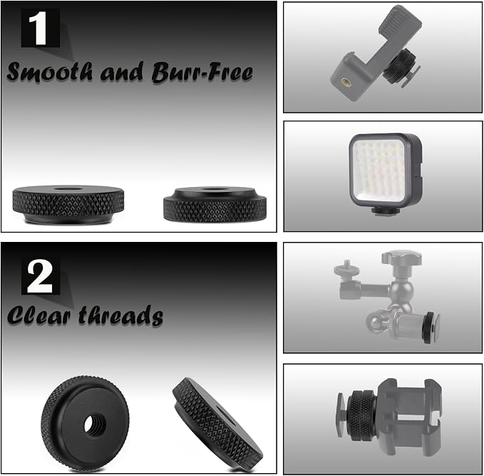 Camera Hot Shoe Mount Screw Adapter 1/4" to 1/4", BENACES 4-Pack Aluminum Alloy 1/4 Inch Nut Female Dual Thread Converter Connector for Heads, Tripods - Image 5