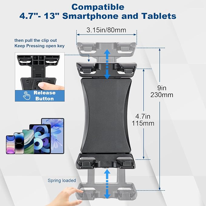 koolehaoda Tablet Mount Holder for Mic Stand, Adjustable 4.7"-12.9" | Microphone Music Stand iPad iPhone Holder, Fits Tablets & Smartphones, Universal Clamp for Stage Live Streaming Karaoke - Image 2