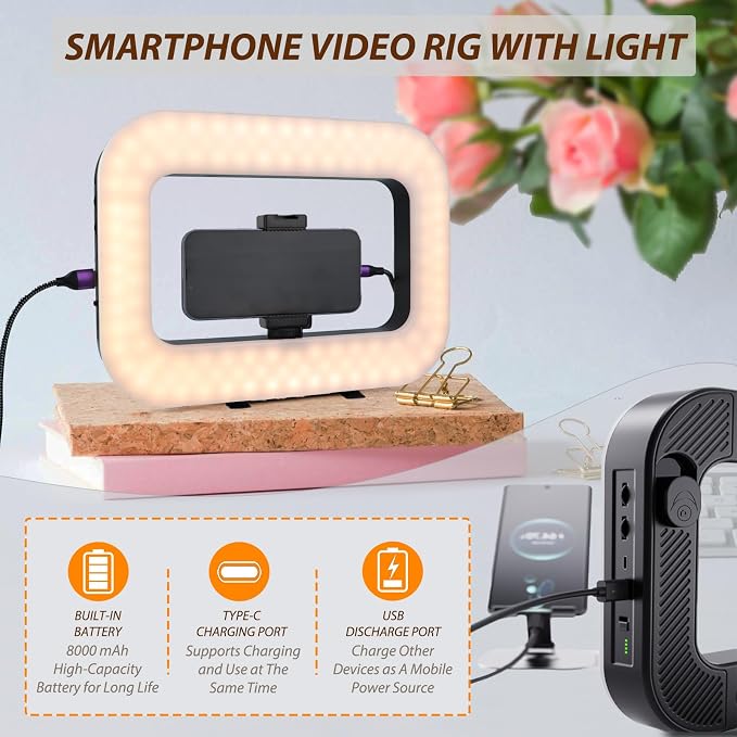 Ring Light for Phone with Video Rig, LED Video Light Kit, 8000mAh Battery, Bluetooth Remote, Adjustable Brightness and Color for Selfie, Phone Photography, TikTok, YouTube, Vlogging (LED Pro) - Image 5
