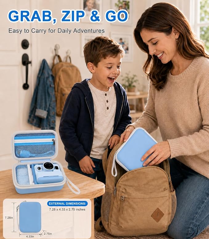 Kids Instant Print Camera Case for DYLANTO for ESOXOFFORE Cameras | Portable Digital Camera Case Organizer for ETIKEZ for YTETCN for DUDUDRAGON with Pocket for Accessories (Box Only)-Blue - Image 5
