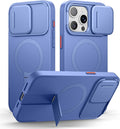 SURITCH for iPhone 15 Pro Max Case with Magnetic Camera Slide Cover and Adjustable Kickstand, Compatible with MagSafe, Shockproof Bumper Case Slim Protective Cover 6.7 Inch, Starlight Blue by SURITCH
