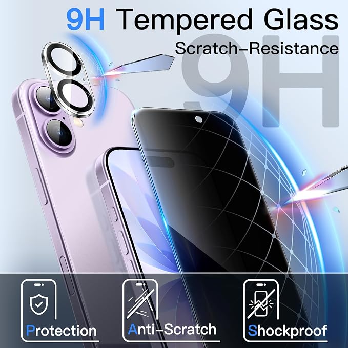 JETech Privacy Screen Protector for iPhone 17, 2+2 Pack | Anti-Spy Tempered Glass, with Camera Lens Protector, Easy Installation Tool - Image 5