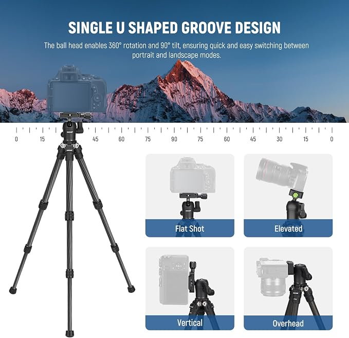 NEEWER TP09 Carbon Fiber Mini Tripod Compatible with iPhone, 20" Lightweight Compact Travel Desktop Tripod Stand with Ball Head, Phone Holder, Remote for Phone DSLR Camera Video Camcorder Webcam - Image 3