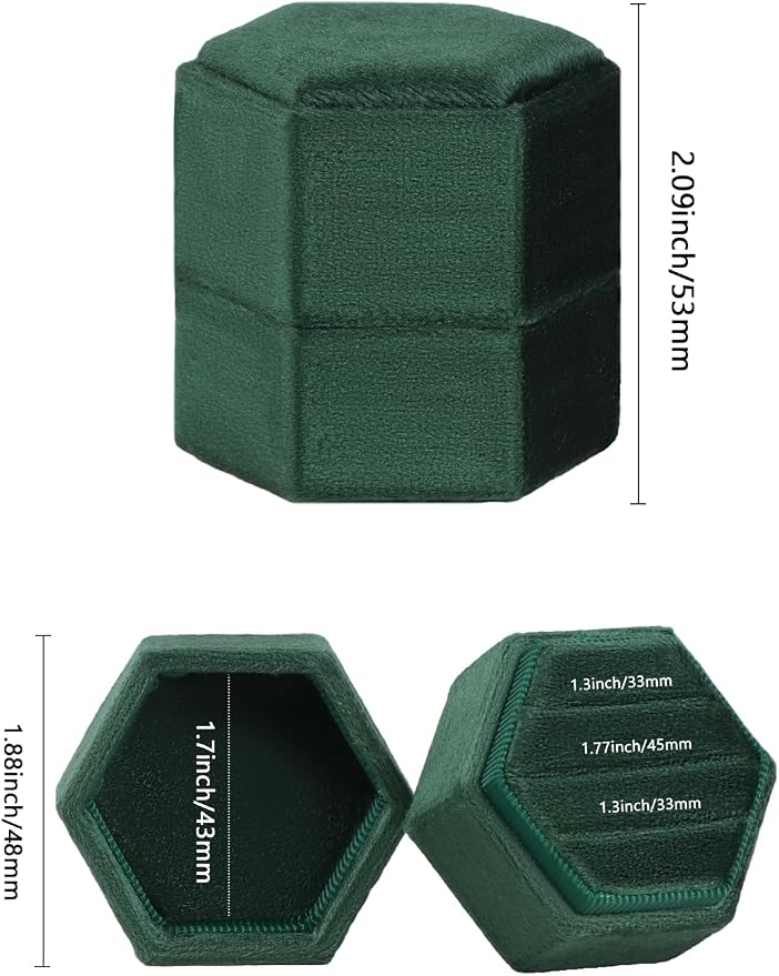 MFXIP Velvet 3 Slots Jewelry Ring Box Engagement Wedding Box Keepsake Box Bridal Photo Ring Triple Slots Hexagon - Image 2