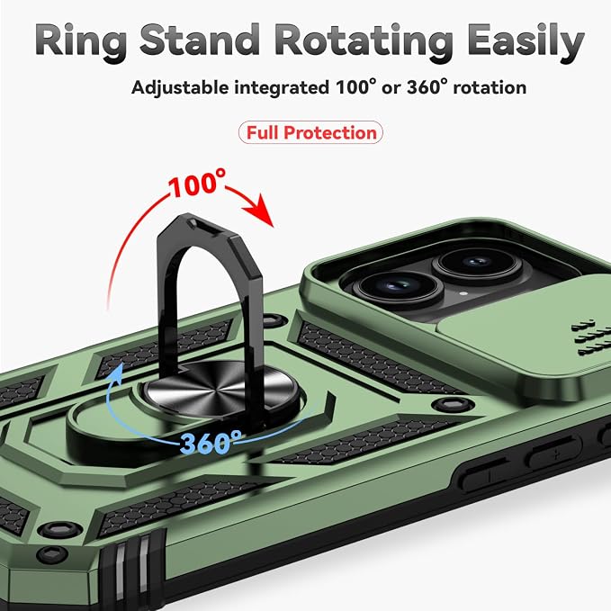 SunStory Phone Case for iPhone 17 Case with HD Screen Protector & Slide Camera Cover & Rotated Ring Kickstand, [Military-Grade] Phone Case for iPhone 17, Army Green - Image 4