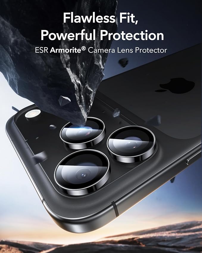 ESR for iPhone 17 Pro Max/17 Pro Camera Lens Protector, 1 Pack, Black | Individual Camera Cover, 9H Tempered Glass, Original Camera Clarity, for iPhone 17/16/15/14 Pro Max/Pro - Image 2