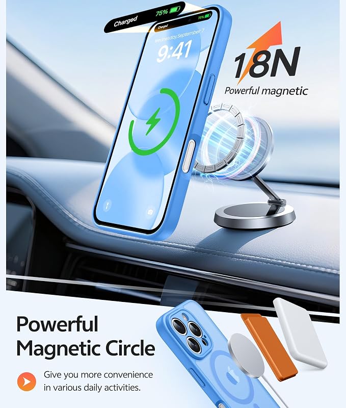 FNTCASE for iPhone 16 Pro Max Case, Fit for Magsafe, Glass Screen Protector | Full Camera Protection, Translucent Matte, 14FT Military Grade Drop Proof, Shockproof Protective Phone Cover, Ice Blue - Image 3