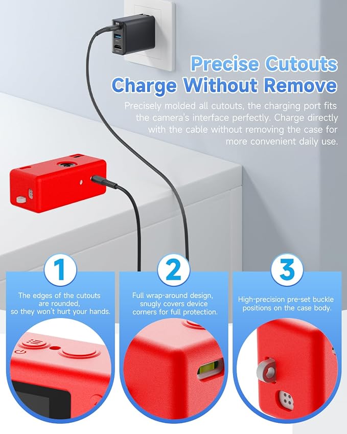 Silicone Case for Kodak CHARMERA Keychain Digital Blind Box accessories,Soft Silicone Protective Case,Comes with Screen Protectors and Wrist Strap - Red - Image 4
