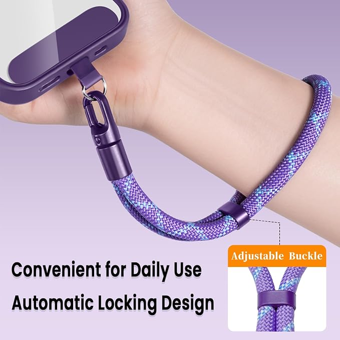 Phone Wrist Strap Lanyard Hand Universal Adjustable Phone Finger Grip Wristlet with Patche Tether Anti Theft for iPhone 16 Pro Max 15 14 Charms for Keychain USB Flash Drive Wallet ID Tag Puple-Blue - Image 2