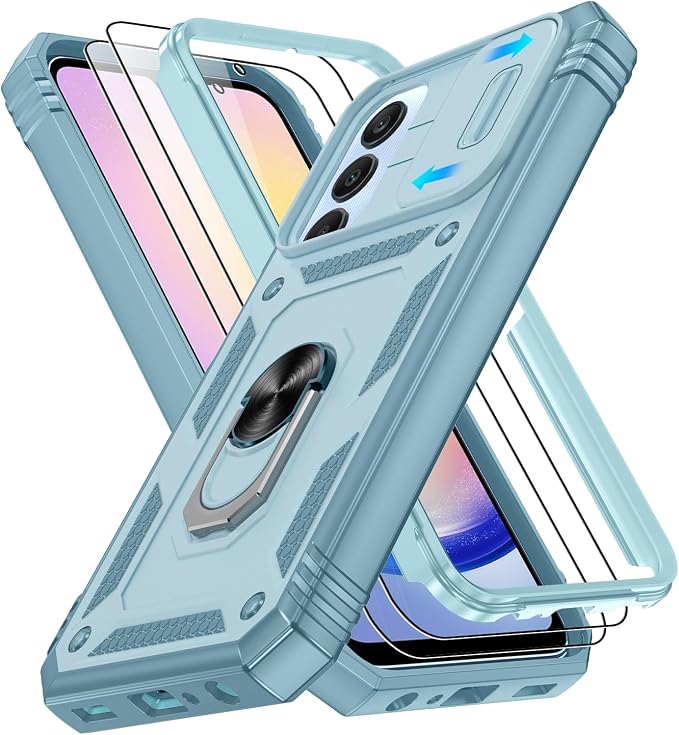 Fit for Samsung Galaxy A25 5G Phone Case with 2PCS Screen Protector, Build in 360° Rotating Ring Kickstand, Military Grade Protective Case for Samsung A25 Case Phone, Green by Gritup