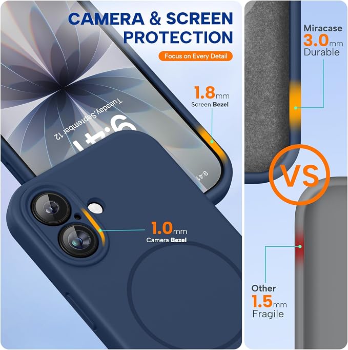 Miracase Silicone & Magnetic for iPhone 17 Case, Dark Blue | Compatible with MagSafe, Silicone Camera Control Cover, Soft Microfiber Lining, Shockproof Drop Protection Phone Case for 17 - Image 3