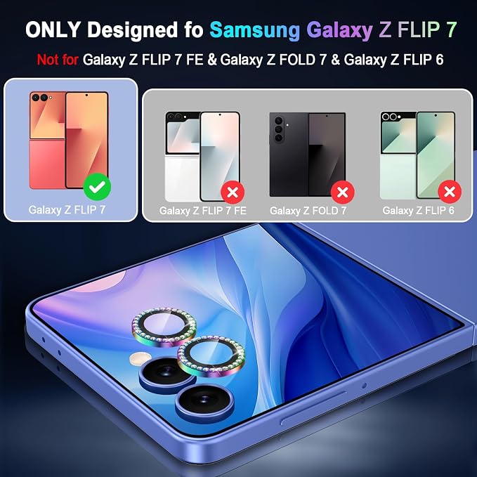 Meshine for Samsung Galaxy Z Flip 7 Camera Lens Protector,Scratch Proof,Strong Adsorption,9H Hardness with Metal Ring Camera Cover,Ultra Thin Case Friendly, Accessories Lens Protector,Shiny Colorful - Image 2