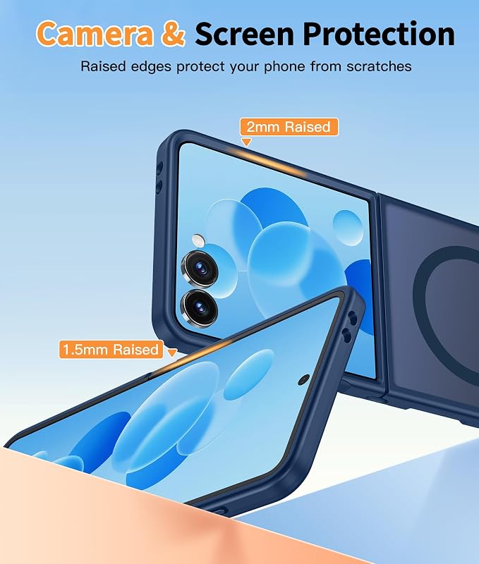 FNTCASE for Samsung Galaxy Z Flip 7 Case, Fit for Magsafe, Screen Protector | Translucent Matte, 18FT Military Grade Drop Protection, Shockproof Protective Phone Cover, Blue - Image 5