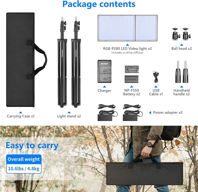 NEEWER 2 Pack RGB Video Light with Tripod Stands NP-F550 Batteries, Studio LED Panel Key Lighting Kit for Game Streaming YouTube Recording Photography Photoshoot Podcast, APP Control/CRI97+, RGB-P280 - Image 8