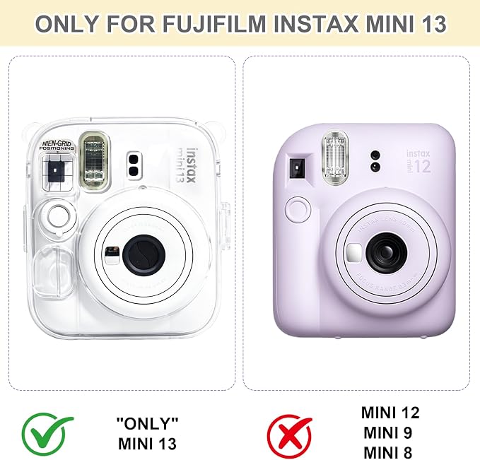 Clear Camera Case for Fujifilm Instax Mini 13, Grey Camera Strap | Protective Cover with Anti-Accidental Shutter, 4 Composition Cards, Photo Storage Holds 10 Films,Clear Hard Shell, No Camera - Image 8