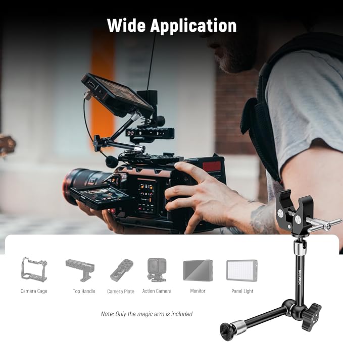 NEEWER 9.8"/25cm Magic Arm with Super Clamp & Cleaning Cloth, 1/4" & 3/8" Threads for Flash/LED Light/Microphone/DSLR Camera Monitor Compatible with SmallRig Camera Cage, Max Load: 4.4lb/2kg, ST25C - Image 2