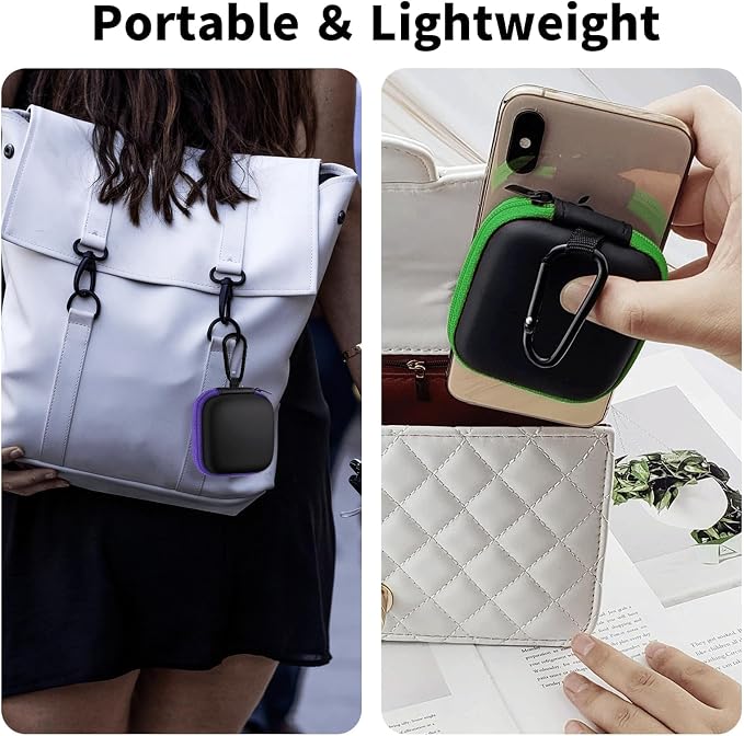 2 Pack Square Earbud Case Storage Bag with Carabiner, Purple/Green | Portable EVA Carrying Case, For Wired/Wireless Headphones, SD Card Storage, Camera Chip - Image 5