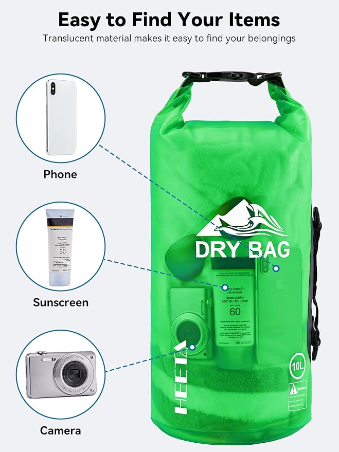 HEETA Dry Bag Waterproof Backpack with Phone Case 5L/10L/20L/30L/40L | Roll Top Lightweight Dry Storage Bag for Women Men, Travel Boating Kayaking Paddle Board Camping Beach Essentials Accessories - Image 7
