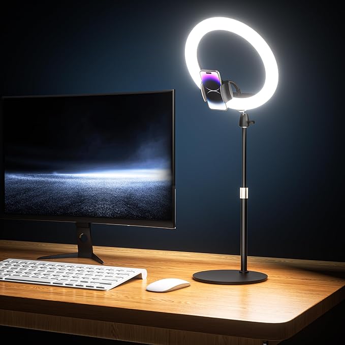 UBeesize 12" Desk Ring Light with Stand & Phone Holder - Adjustable Studio Light for Photography，Zoom Meetings, YouTube, TikTok, Live Streaming by UBeesize