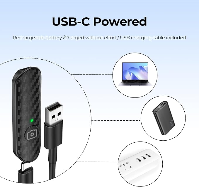 ATUMTEK Bluetooth Remote Shutter, Carbon Fiber Design, Rechargeable Camera Remote Control for iOS & Android Smartphones, Compact and Portable, with Type-C Charging, 10m Remote Range, Bluetooth 5.0 - Image 3