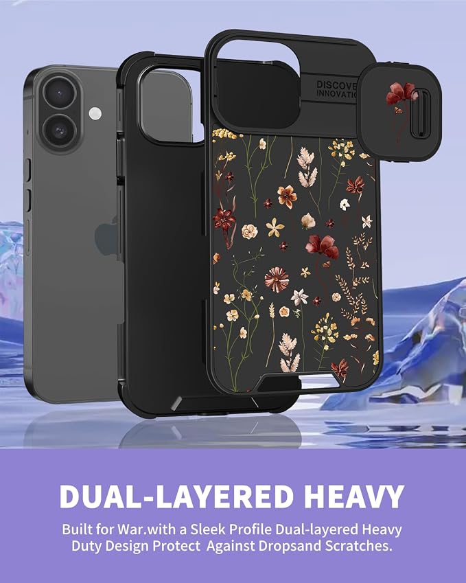 for iPhone 17 Case - Women Cute Phone Cover Girly Pretty Fancy Unique Aesthetic Design Slide Camera Cover Protective Case for Apple for iPhone 17, Flowers Floral - Image 5