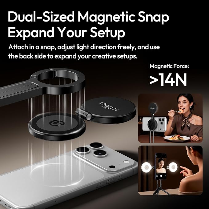 ULANZI LM21 Dual Sided Magnetic Selfie Ring Light for Phone with Magsafe | for iPhone/Android, 8000K CRI≥95, Touch Control, Extendable, Rechargeable, for Vlog,Video Call,TikTok,Video Call,Live Stream - Image 2