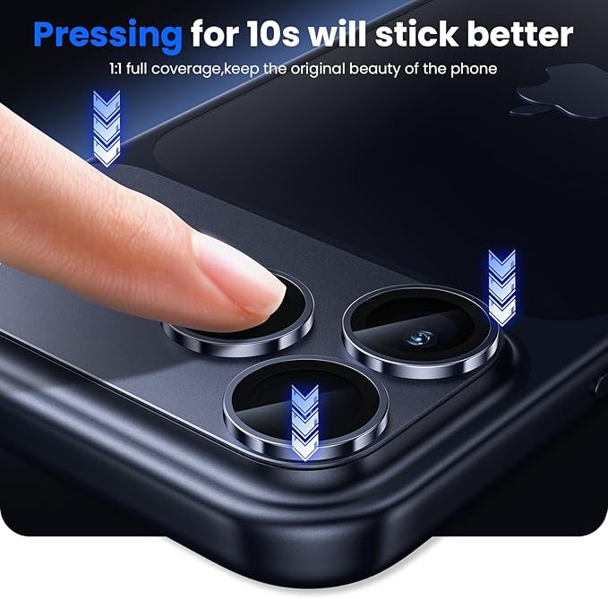 WSKEN for iPhone 17 Pro Max Camera Lens Protector - Military Grade Design | Strong Adhesion, Daily Shatterproof, Metal Aluminum Alloy Tempered Glass Camera Screen Protector, Deep Blue - Image 5