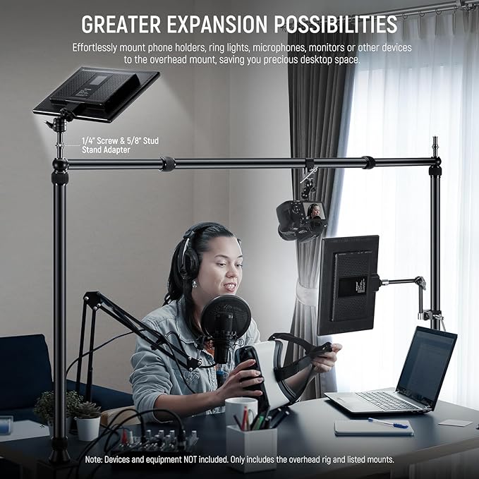 NEEWER Overhead Camera Mount Rig with 2 Ball Heads, Super Clamp, NK002 | Mobile Phone Holder, Camera & Multi Device Desk Mount, Platform Overhead Tripod, Adjustable Height Width, Max Load 12 kg - Image 2