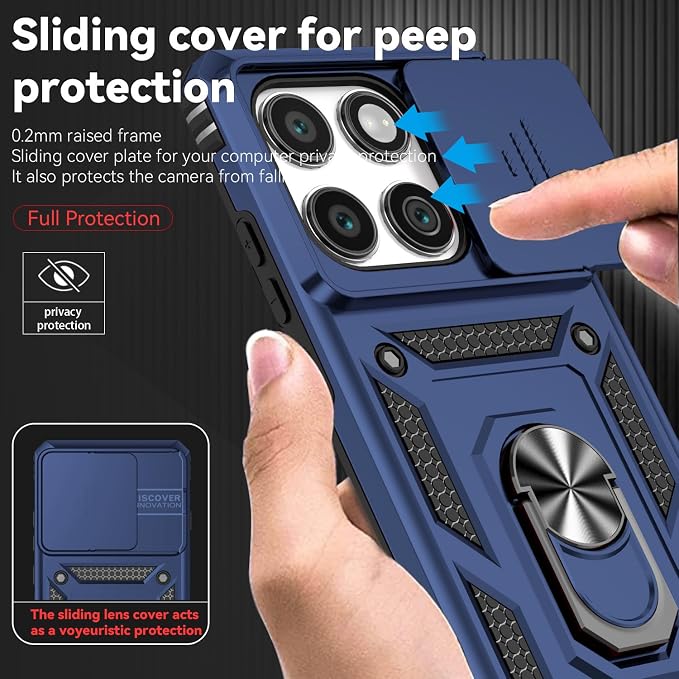 SunStory Compatible with Motorola Moto Edge 2025 Case with HD Screen Protector & Slide Camera Cover & Rotated Ring Kickstand, [Military-Grade] Phone Case for (Blue, Moto Edge 2025) - Image 3
