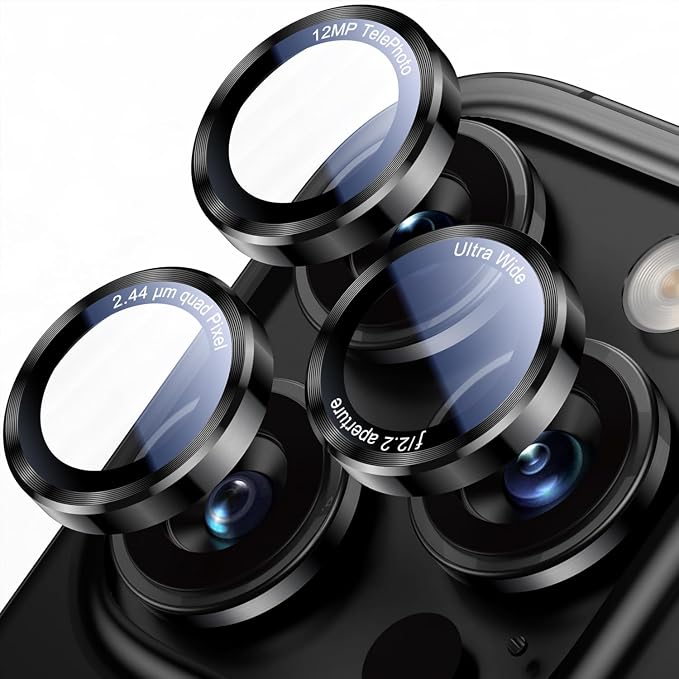 Uyiton for iPhone 17/16/15/14 (Pro Max & Pro) Camera Lens Protector | Unique Lines Text Design, Case-Friendly, Military-Grade Sapphire Glass Metal Camera Cover, Easy to Install, Black - Image 6