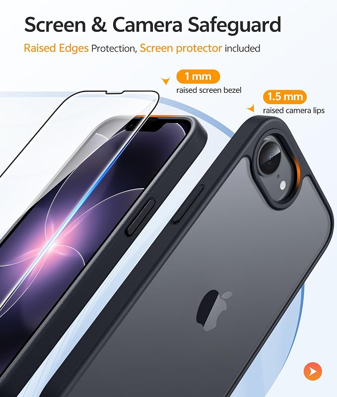 FNTCASE for iPhone 17e/16e Case, Screen Protector, Translucent Matte Back | 14FT Military Grade Drop Protection, Shockproof Protective Phone Cover, Black Matte - Image 3