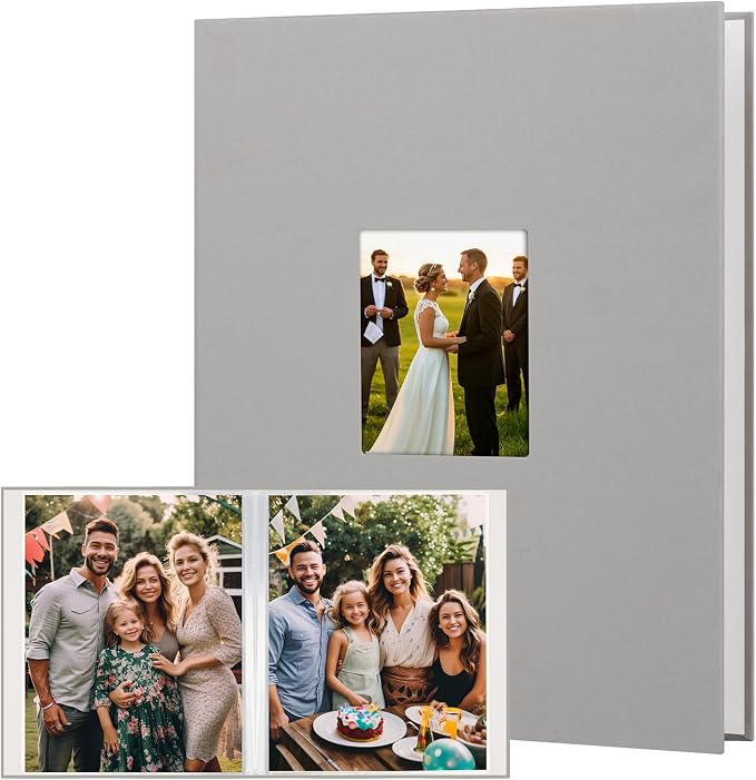 11x14 Photo Album Holds 64 Photos, Linen Cover Art Portfolio 11x14, Photo Album Art Portfolio Folder with Clear Plastic Sleeves for Kids & Artists Artwork Drawing(Grey) by Niselity